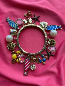 Betsey Johnson Vintage Nautical Polka Dot Fish Lucite Crab Striped Bracelet RARE - Picture 1 of 6