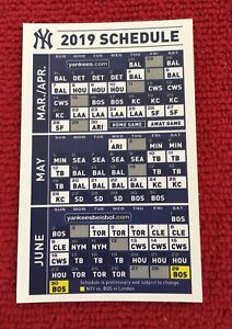 NEW YORK YANKEES, 2019 schedule, RARE, Excellent, double sided, NY Yankees, EX