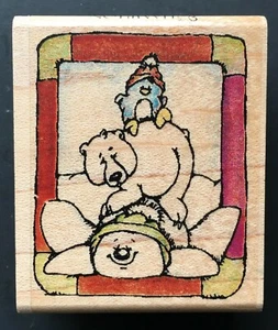 PENGUIN BEAR SNOWMAN ANTARCTIC POLAR ANIMAL FRIEND Hampton Art Wood Rubber Stamp - Picture 1 of 3