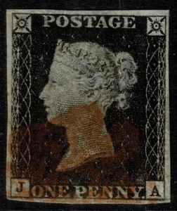 1840 1d schwarz Pl 2 JA 4m Sortenlinie unter klarem Profil VFU Kat. £ 450,00 - Bild 1 von 1