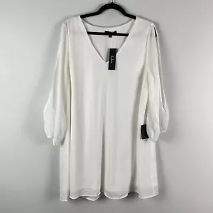 Lulus Dress Shifting Dears Size XL Slit Sleeve White Mini V-Neck Chiffon - Picture 1 of 12