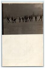 c1910's Boys Ice Skating Winter Scene Unposted Antique RPPC Photo Postcard