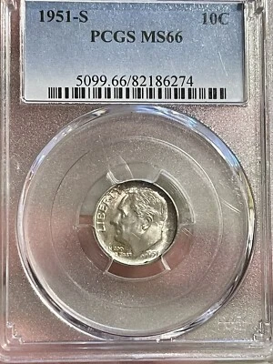 1951 S ROOSEVELT DIME PCGS MS66 #274 - Image 1 of 2