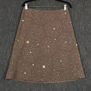 Jacqui E Womens 10 A-Line Midi Skirt Brown Mushroom Sequined Beaded All Over - Picture 1 of 10