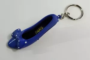 Vintage High Heel Blue Shoe Keychain Blue & White Polka-dot Bow 3" Charm Pendant - Bild 1 von 9