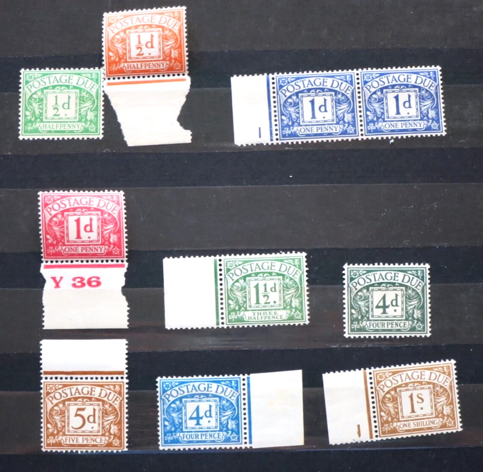 GB 1937-38 Wmk G VI R franqueo debido conjunto 9 estampillas como nuevas con goma Foto 1 de 1