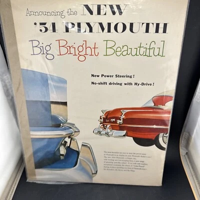 1954 Plymouth Car Advertisement 💥 Vtg Print AD 10”X14” 💥 Man Cave Gift Boarded - Image 1 of 3