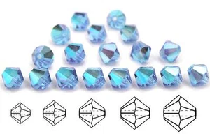Light Sapphire AB Czech MC Glass Bicone Beads 3mm 4mm 6mm 8m light blue crystals - Picture 1 of 8