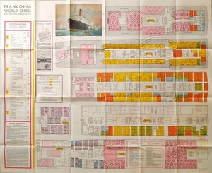 SS FRANCONIA Cunard Line 1931 World Cruise Brochure Fold Out Deck Plans - Picture 1 of 24