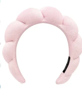 Diadema de spa tela de terry maquillaje pañuelo lavado facial rosa suave hecha a mano - Imagen 1 de 14
