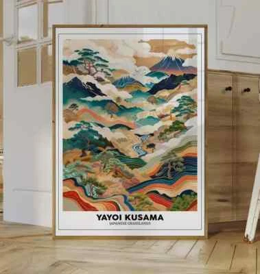 Yayoi Kusama Japanese Grasslands Poster, Yayoi Kusama Print, Japandi Wall Art - Image 1 of 3