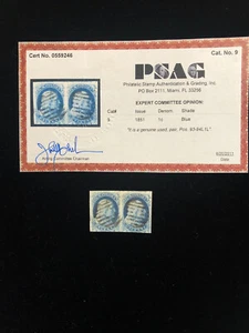 U.S: USED #9 PAIR, W/PSAG CERTIFICATE - Picture 1 of 3