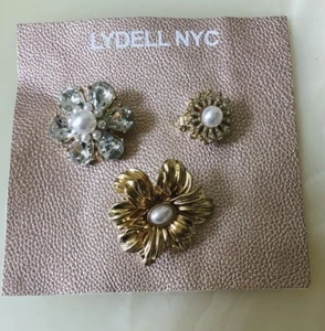 Nuovo Lydell NYC set di 3 spille floreali tono oro, perle finte e strass finti - Foto 1 di 4