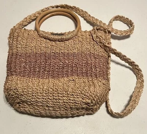 Vintage Esprit Basket Purse Woven Wicker Crossbody Wood Handle Bag Tote 9”x9”x4” - Picture 1 of 12