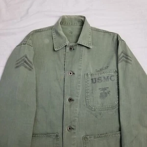 WW2 USMC P41 Jacket Shirt Sgt Ranked Insignia Named Stenciled HBT WWII Marines - Picture 1 of 12