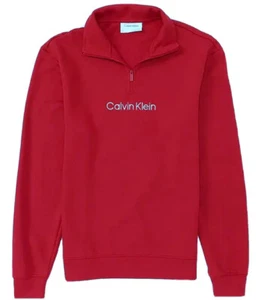 Calvin Klein Men's Relaxed French Terry 1/4-Zip Logo Sweatshirt, Chili Pepper, L - Picture 1 of 1