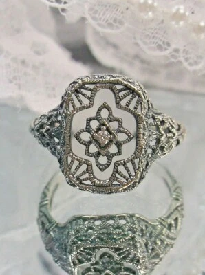Camphor Glass Ring Sterling Silver Art Deco 1930's Jewelry (Made To Order)#204 - Image 1 of 4