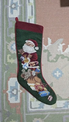 Medias de Navidad vintage de punta de aguja Papá Noel con saco de juguetes  Foto 1 de 3