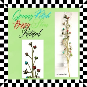 MacKenzie Childs Granny Kitsch Berry Stem Green Red Blue Courtly Check - Picture 1 of 2
