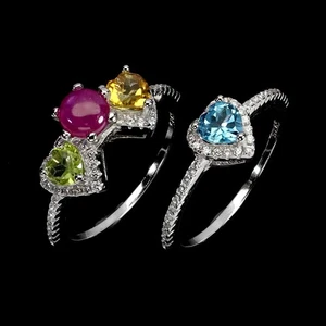 925 Sterling Silver Ring Round Ruby 5mm Citrine Peridot Gemstone Matching Sz 8 - Picture 1 of 13