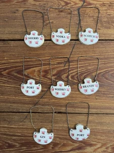 Group of 8 Royal Adderley UK Pink Rose Bone China Liquor Decanter Tags & Chains - Picture 1 of 14