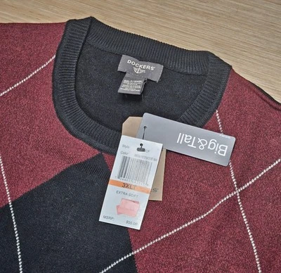 Suéter artesanal Dockers para hombre Argyle Gloria talla 3XLT rojo gris secoya extra suave Foto 1 de 4
