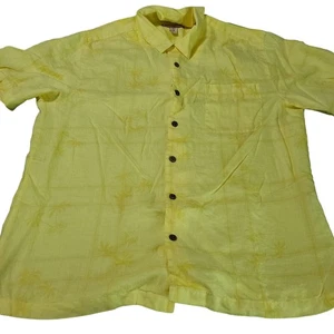 Camicia uomo Caribbean Joe con bottoni gialla taglia XL lino manica corta tasca - Foto 1 di 12