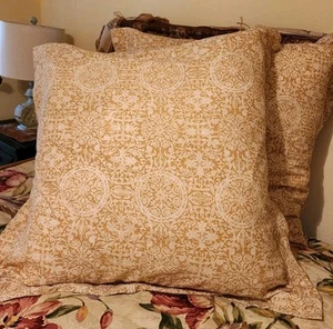 Pair Of Pottery Barn Yellow Medallion Tribal EURO Shams Envelope Closure 24x24 - Picture 1 of 9