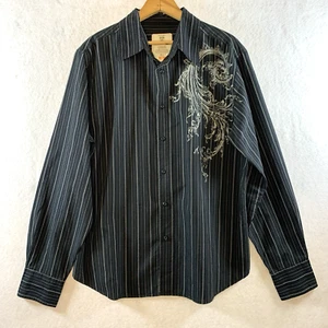 Herren Freizeithemd mit Knopfleiste Gr. M Nadelstreifen Tattoo Biker Baddie Y2K Western Rock - Bild 1 von 13