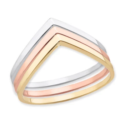 Gold Stackable V-Shape Chevron Ring (Available in Yellow/Rose/White Gold) - Image 1 of 4