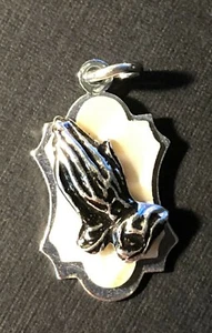 Vintage Silvertone Praying Hands West Germany Religious Christian Pendant - Picture 1 of 2
