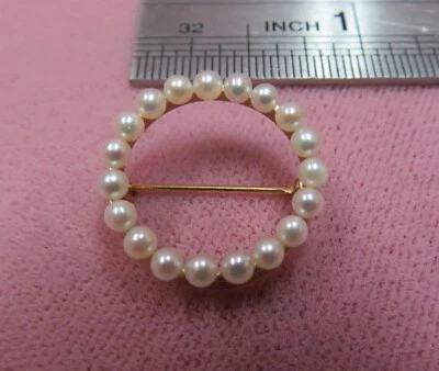Broche prendedor vintage de perlas de oro amarillo macizo de 14K círculo de vida 2,01 gramos Foto 1 de 4