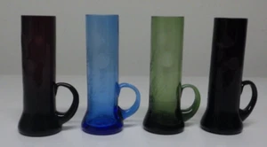 4 Cordiali Liquori Aperitivo Manico Vetro Soffiato A Mano Inciso Manico Blu/Verde - Foto 1 di 3