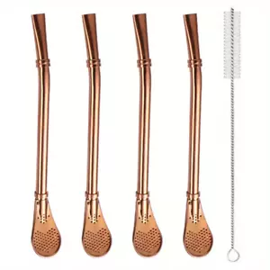 Straw Spoons For Drinks, Reusable S Steel Spoon With Brush 5pcs Bombillas Rose - Picture 1 of 5