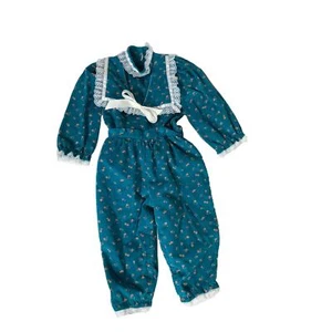 Vintage Corduroy Teal Two-Piece Set from Mufflings, Purple Flowers, 18 Mos - Picture 1 of 6