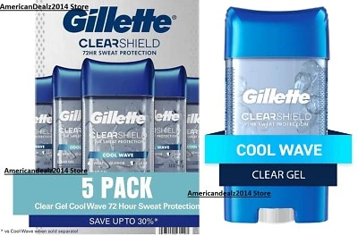 5 PACK Gillette Clear Gel Men's Antiperspirant & Deodorant, Cool Wave 3.8 oz. - Image 1 of 4