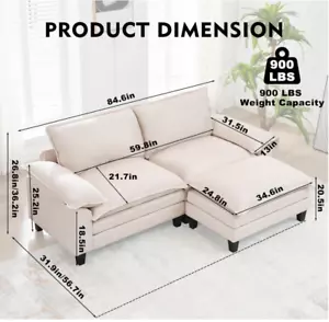 84.6'' Convertible Sectinal Sofa L shap 2 seater /ottoman pick up 07033 NJ only - Picture 1 of 32