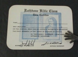 Vintage Knights of Pythias Rathbone Bible Class Certification Card - Picture 1 of 2