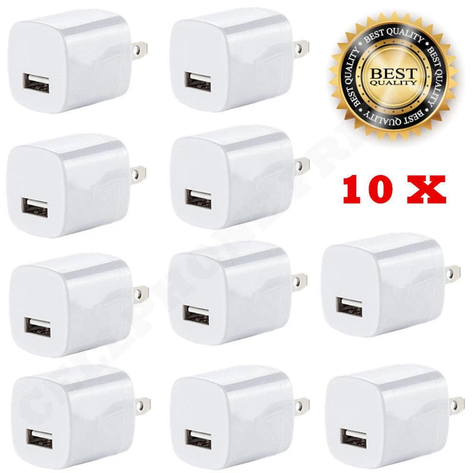 10 X White 1A USB Power Adapter AC Home Wall Charger US Plug FOR iPhone 5S 6 7 8 - Image 1 of 1