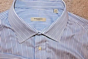 Burberry London Blue Striped Cotton Dress Shirt Men's Size 17R Made In USA - Picture 1 of 11