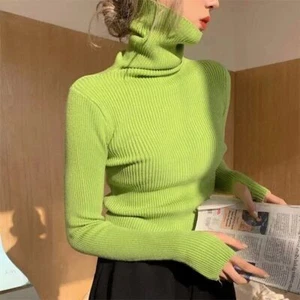 Mujeres Suéteres Cuello Alto Cuello Alto Otoño Invierno Delgado Pullover Básico Nuevo - Imagen 1 de 26