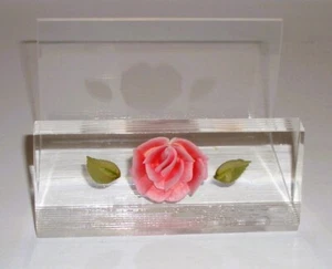 Vintage 60s/70s Bircraft Lucite Recipe/Book Holder Pink Rose/Green Leaves Nice! - Picture 1 of 7