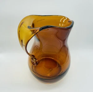 Contemporary Amber Glass Honey Colored Pitcher Poland For Neiman Marcus 8” - Picture 1 of 12