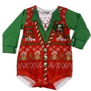 Faux Real Childs Baby 18M Christmas One Piece Long Sleeve Photo Realistic Snap - Picture 1 of 6