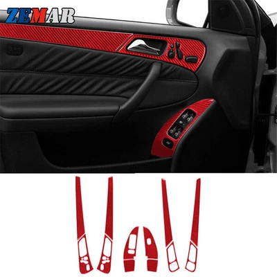 12xRed Carbon Fiber Door Handle Interior Kit Trim B For Mercedes-Benz W203 05-07 - Imagem 1 de 4