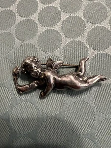 Antike viktorianische Renaissance Revival Sterling Engel Cherub Anstecknadel Brosche Valentinstag - Bild 1 von 7