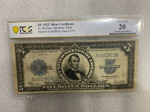 1923 $5 Silver Certificate PORTHOLE PCGS VF 20 ~ FR. 282 Speelman, White - Picture 1 of 8