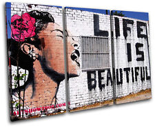 Life is Beautiful  Banksy Street TREBLE CANVAS WALL ART Picture Print VA