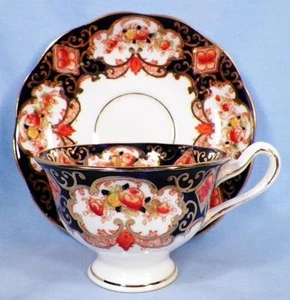 Royal Albert Heirloom Cup & Saucer Footed Crown China 4534 Blue Gold Flowers - Picture 1 of 7