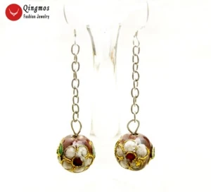 Orecchini cloisonne tondi viola alla moda 10 mm per donna gancio pendente orecchino 2" - Foto 1 di 5
